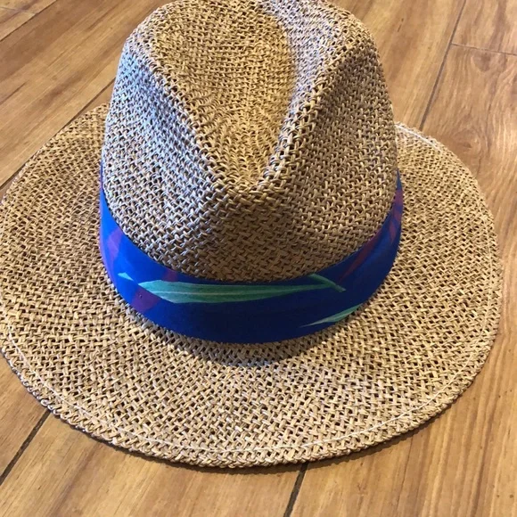 Vintage Golden Gate Woven Straw Fedora Hat with floral band, Size M - Picture 5 of 9